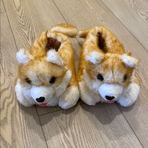 Adorable Plush Dog Slippers for women - Brown and White
